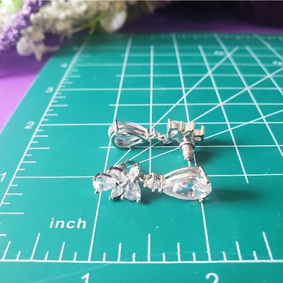 Clear White Diamond Drop Dangle Earrings on 925 Sterling Silver Women's - Picture 5 of 6